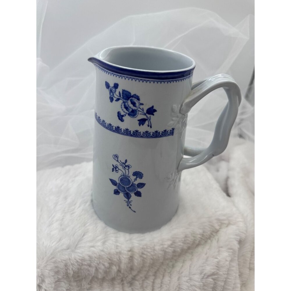 Copeland Spode England Vintage Porcelain Blue & White Floral Pitcher
